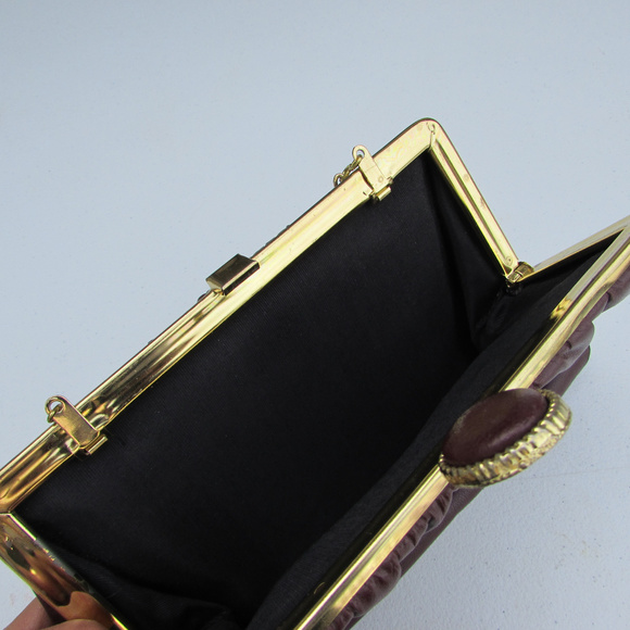 Vintage Maroon Clutch Purse W/Chain - Picture 5 of 7